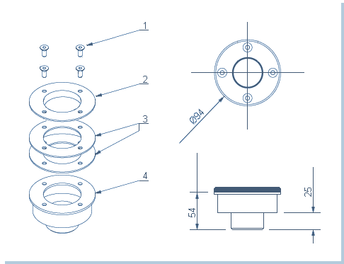 Форсунка подсоединения подводного прожектора - габариты
